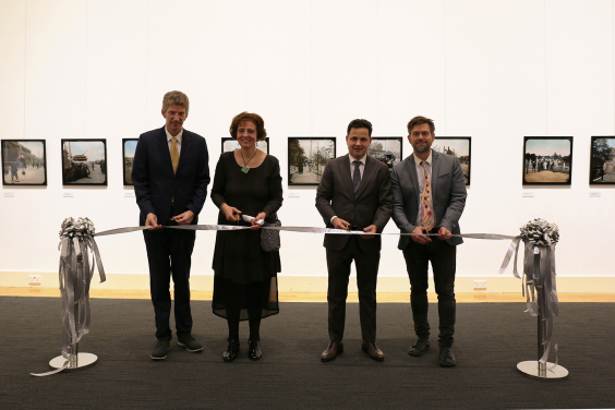 (From left) Ribbon-cutting ceremony by UMAG Director Dr Florian Knothe, Director of Ferenc Hopp Museum of Asiatic Arts, Budapest Dr Györgyi Fajcsák, Consul General of Hungary in Hong Kong and Macau Dr Pál Kertész and UMAG Curator and Publisher Mr Christopher Mattison.